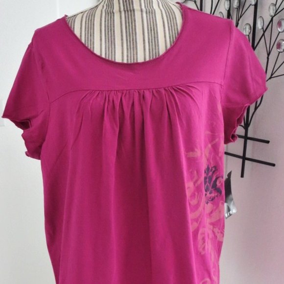 New BCBG Paris Tiger Lily Short Sleeve Top XL Fuchsia Pink Relaxed Fit - Picture 2 of 13